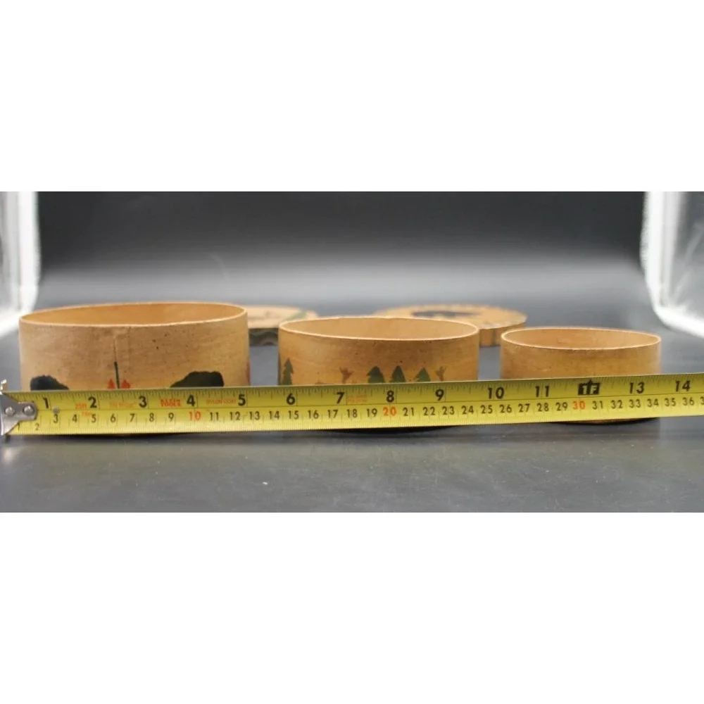 Set of 3 Rustic Woodland Bentwood Trinket Boxes Bear Moose Fish Round Lidded